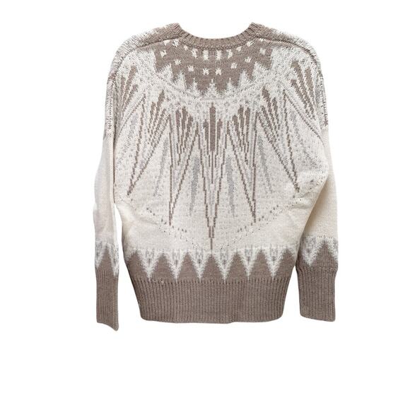 ADAM LIPPES COLLECTIVE Fair Isle Crew Neck Sweater Cream Tan Wool Blend XS - Picture 7 of 10